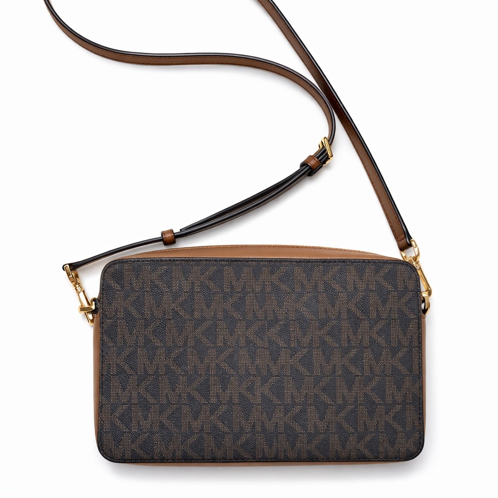 Michael Kors Jet Set Crossbody Bag Brown MK Signature Canvas Gold Hardware NEW - Picture 3 of 5
